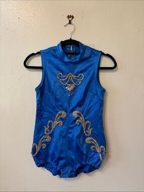 Embellished Vintage Royal Blue Sleeveless Leotard